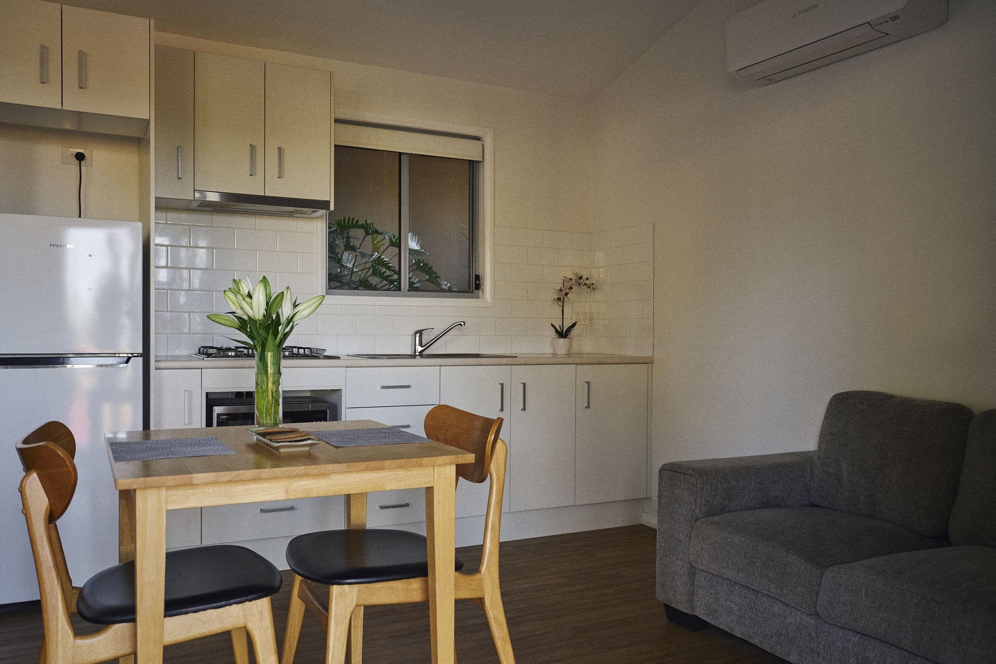 Open-plan living area in Brooman Cabin.