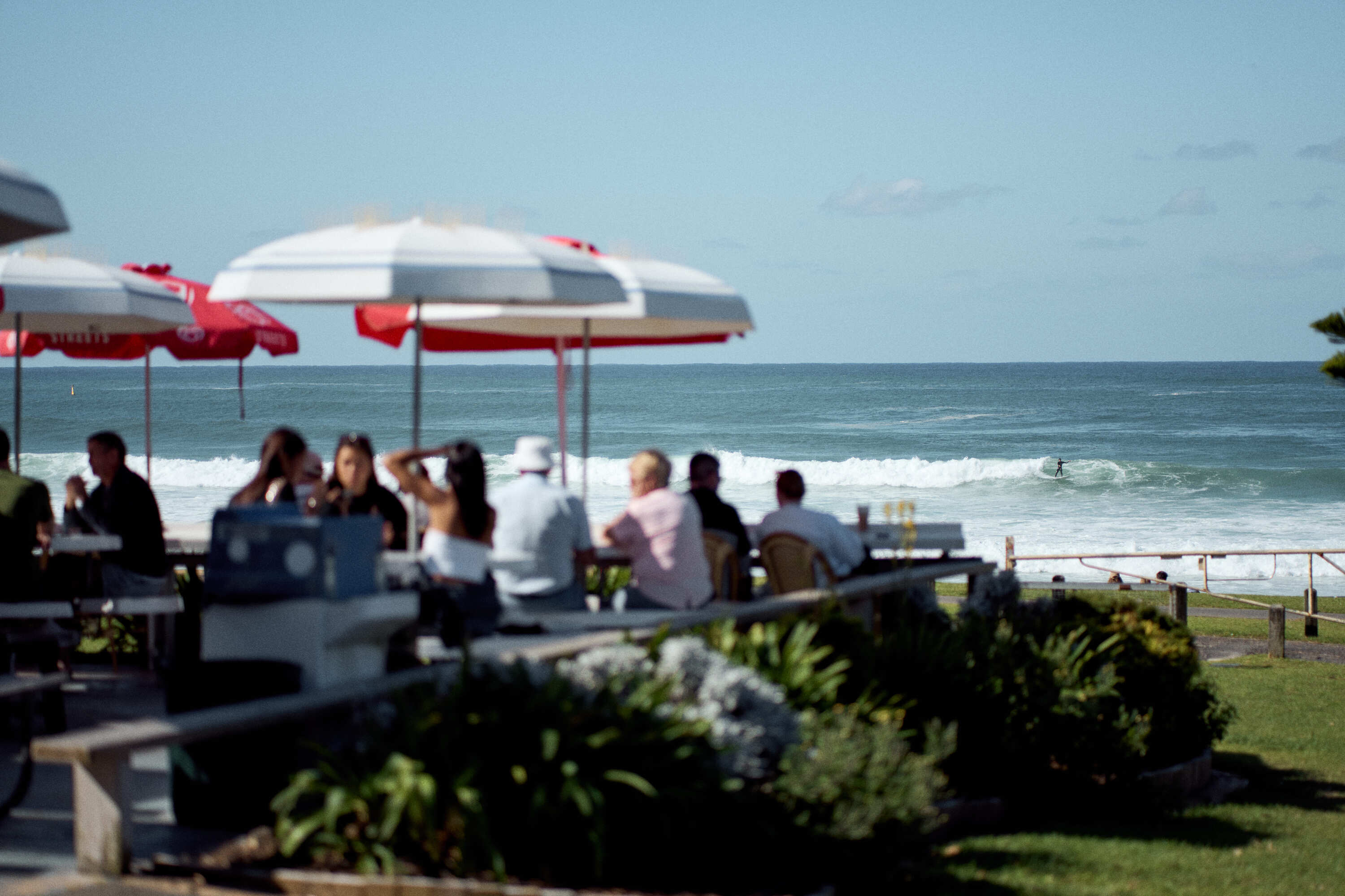 Ocean views from a beachfront café in Mollymook.