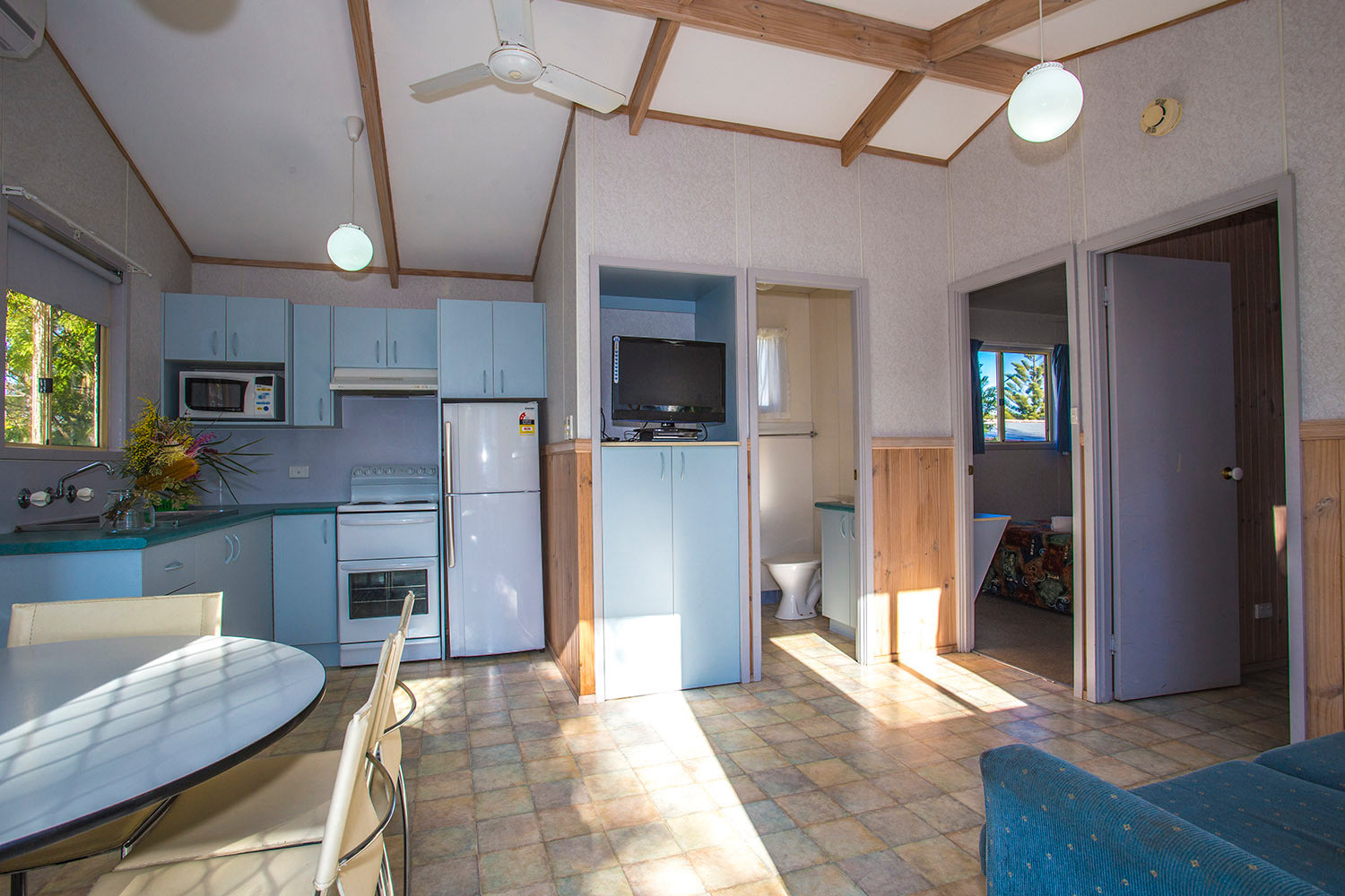 Open-plan living area in Yerriyong C Cabin.