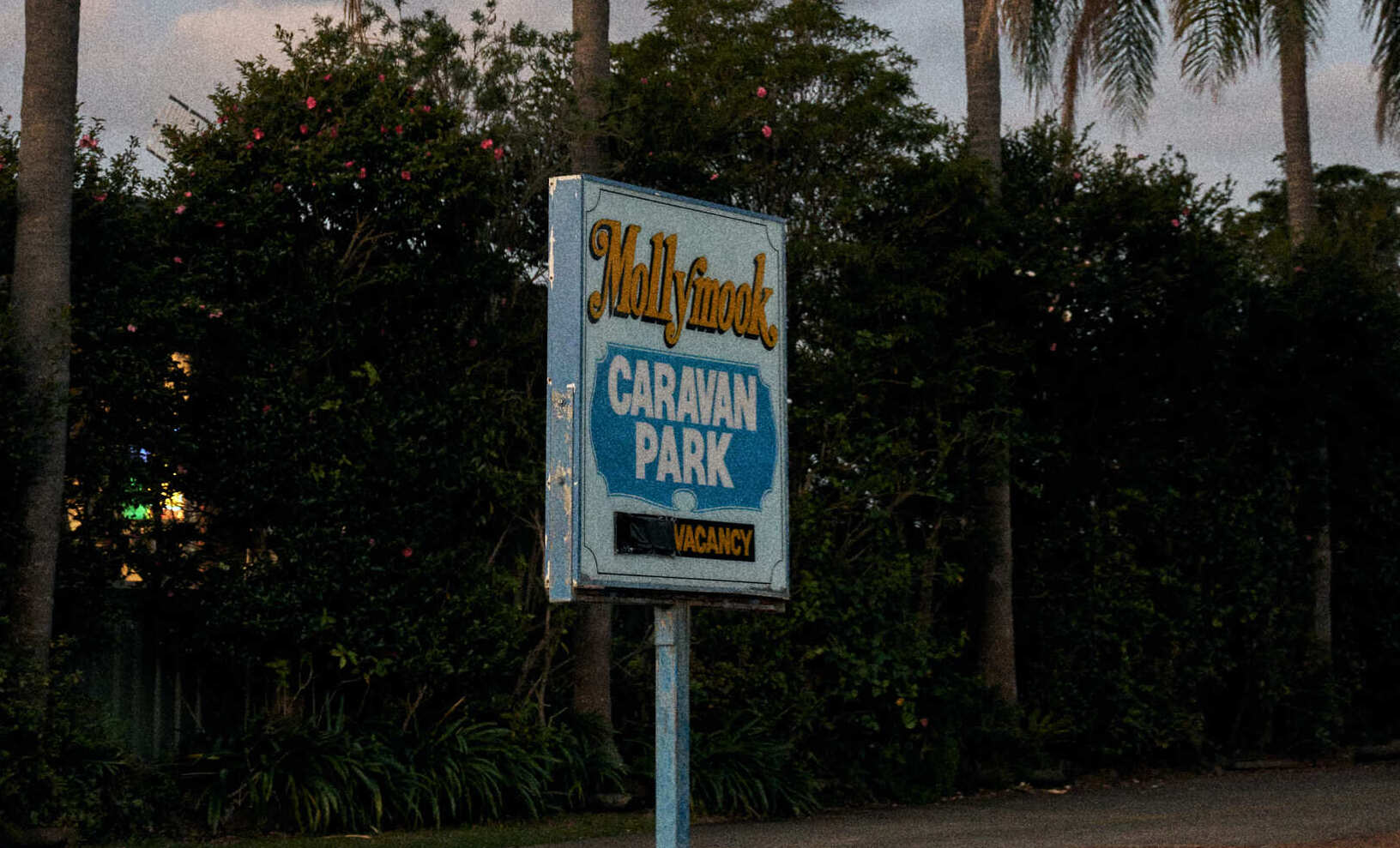 Historic entrance sign to Mollymook Caravan Park, photographed in 1968.
