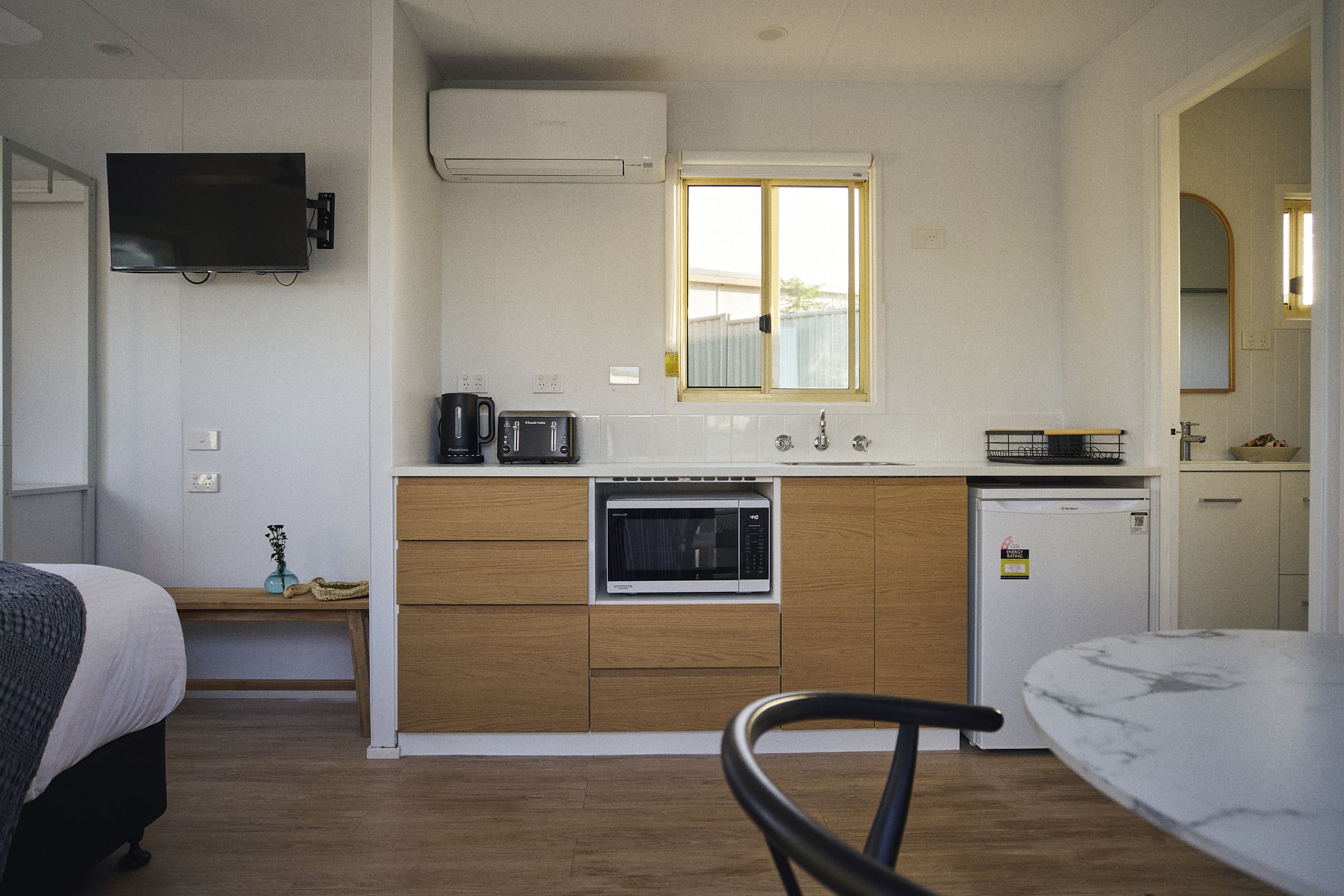 Kitchenette area in Clyde B Cabin.
