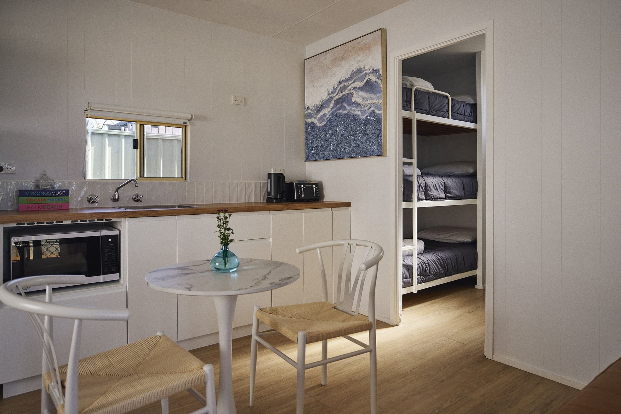 Kitchenette and dining area in Clyde C Cabin.