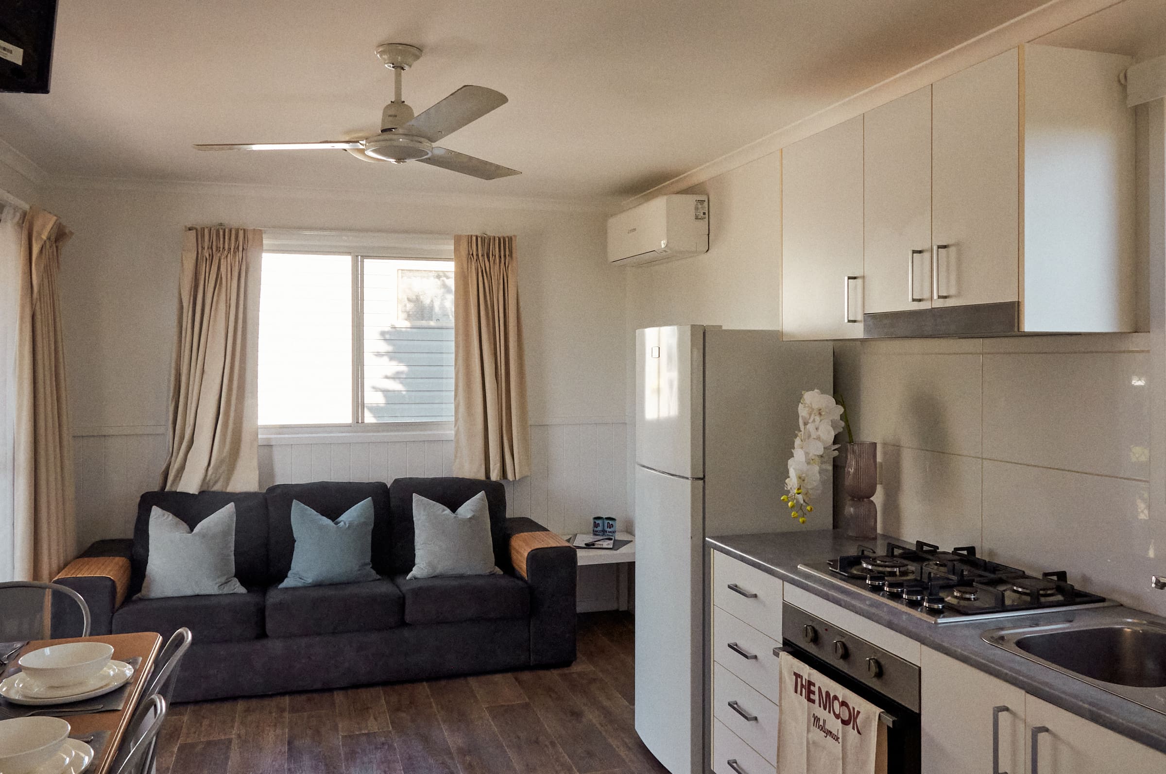 Open-plan living area in Morton A Cabin.