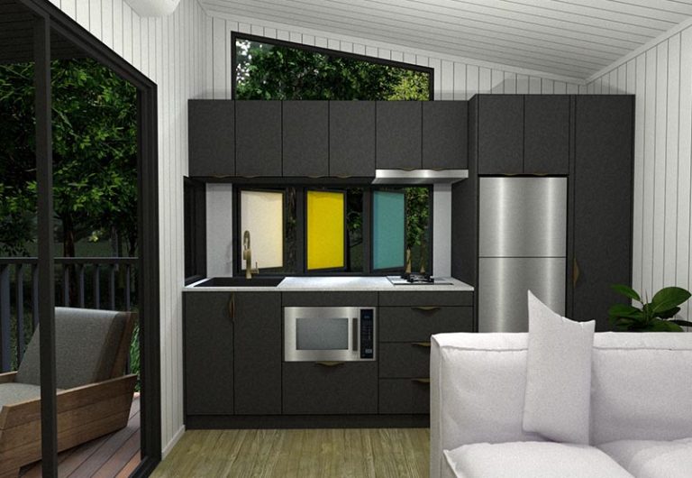 Kitchenette in Pebbly Tiny Homes Cabin.