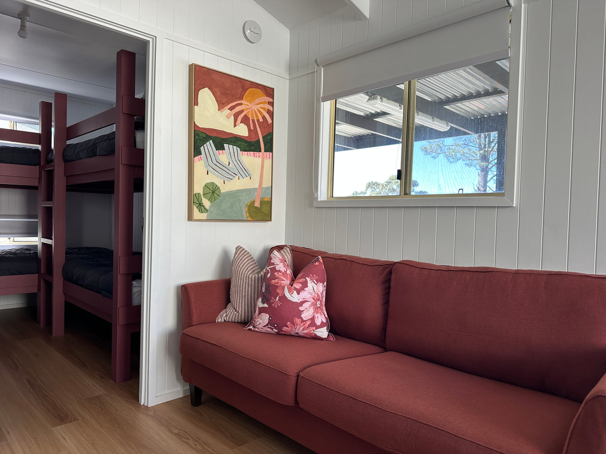Sofa in living area of Yerriyong cabin 3A.